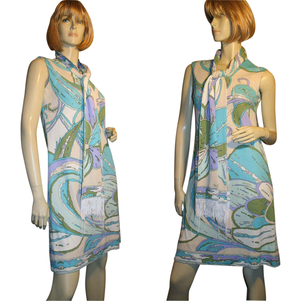 Mr Dino 60's Psychedelic Wave Print Jersey Dress M Mr Dino 60's Psychedelic Wave Print Jersey Dress M