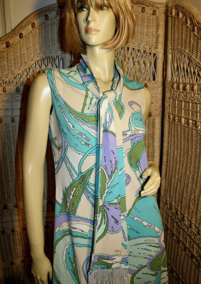 Mr Dino 60's Psychedelic Wave Print Jersey Dress M Mr Dino 60's Psychedelic Wave Print Jersey Dress M