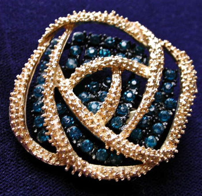 50s Blue Mid Century Rhinestone Abstract Brooch 50s Blue Mid Century Rhinestone Abstract Brooch