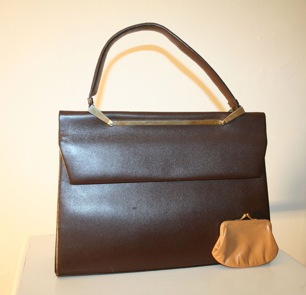 70's Kelly Bag Brown Leather Jordan Marsh Purse Made in France 70's Kelly Bag Brown Leather Jordan Marsh Purse Made in France