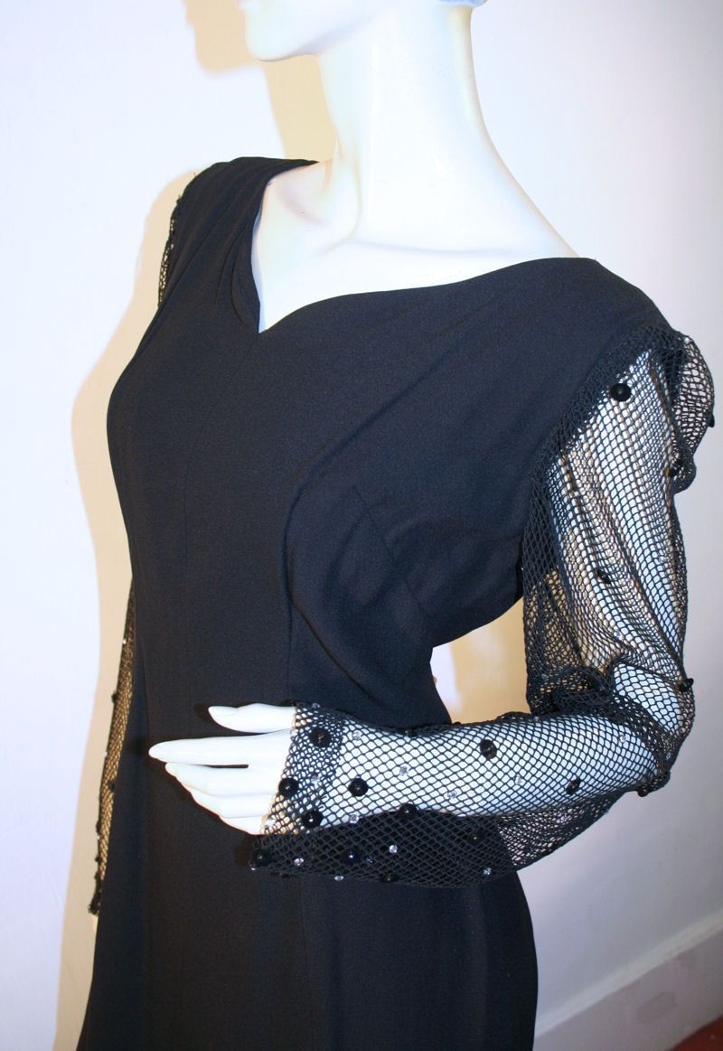 Devilish 60's Little Black Dress with Rhinestone Net Sleeves M Devilish 60's Little Black Dress with Rhinestone Net Sleeves M
