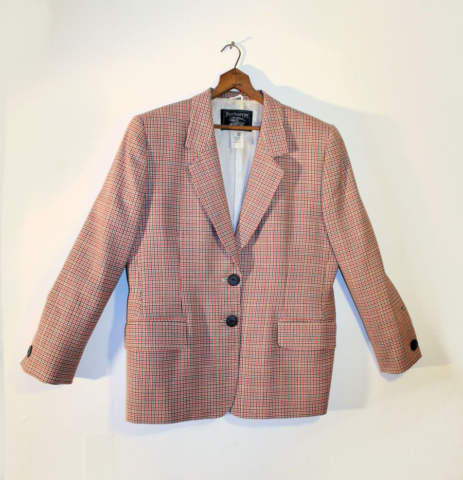 80's Burberry's Red Black Hounds Tooth Men's Jacket M 80's Burberry's Red Black Hounds Tooth Men's Jacket M