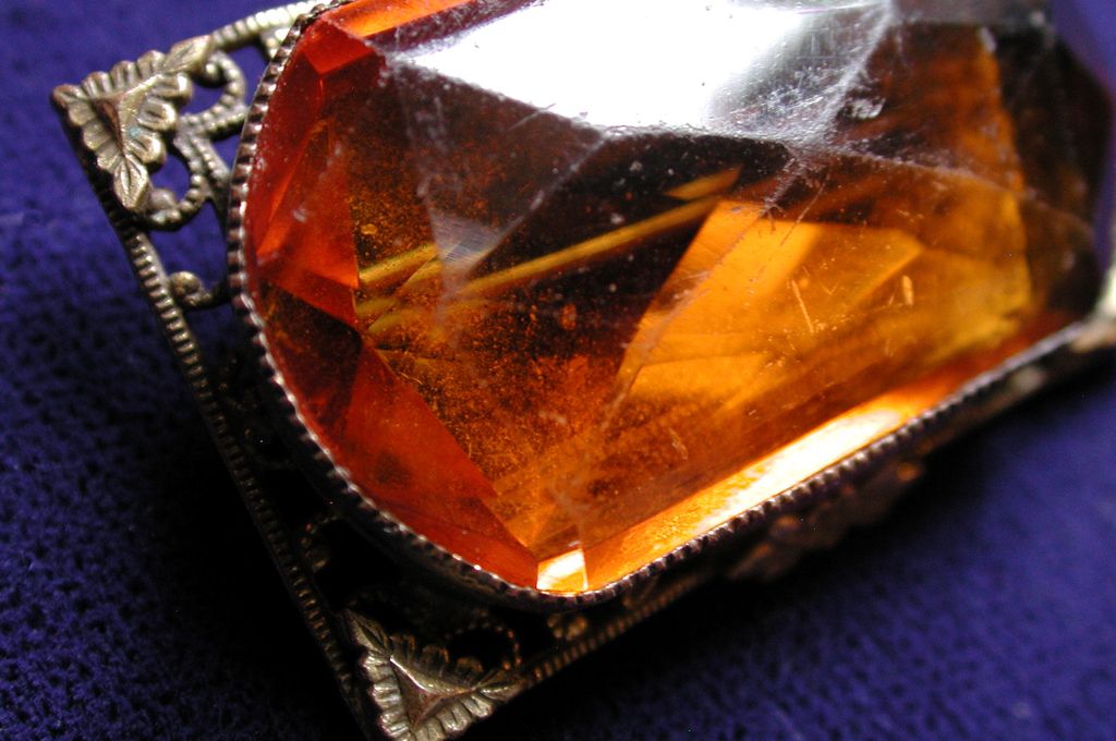 Edwardian Citrine Glass Filigree Brooch Edwardian Citrine Glass Filigree Brooch