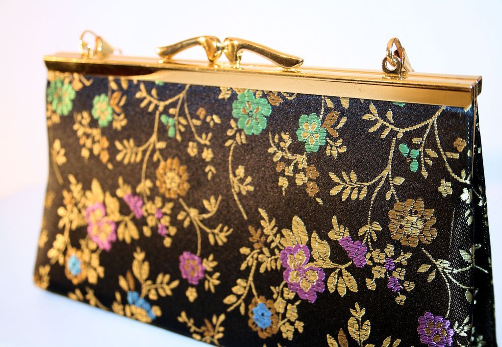 60's Iridescent Black Silk Floral Brocade Bag 60's Iridescent Black Silk Floral Brocade Bag