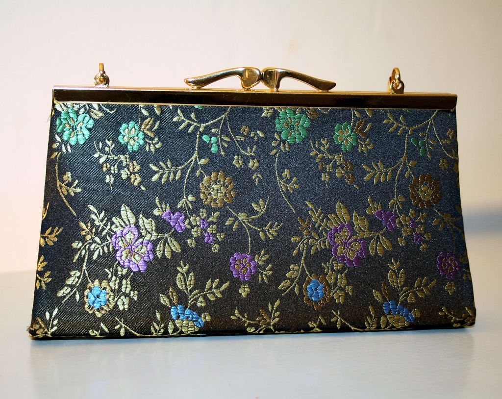 60's Iridescent Black Silk Floral Brocade Bag 60's Iridescent Black Silk Floral Brocade Bag