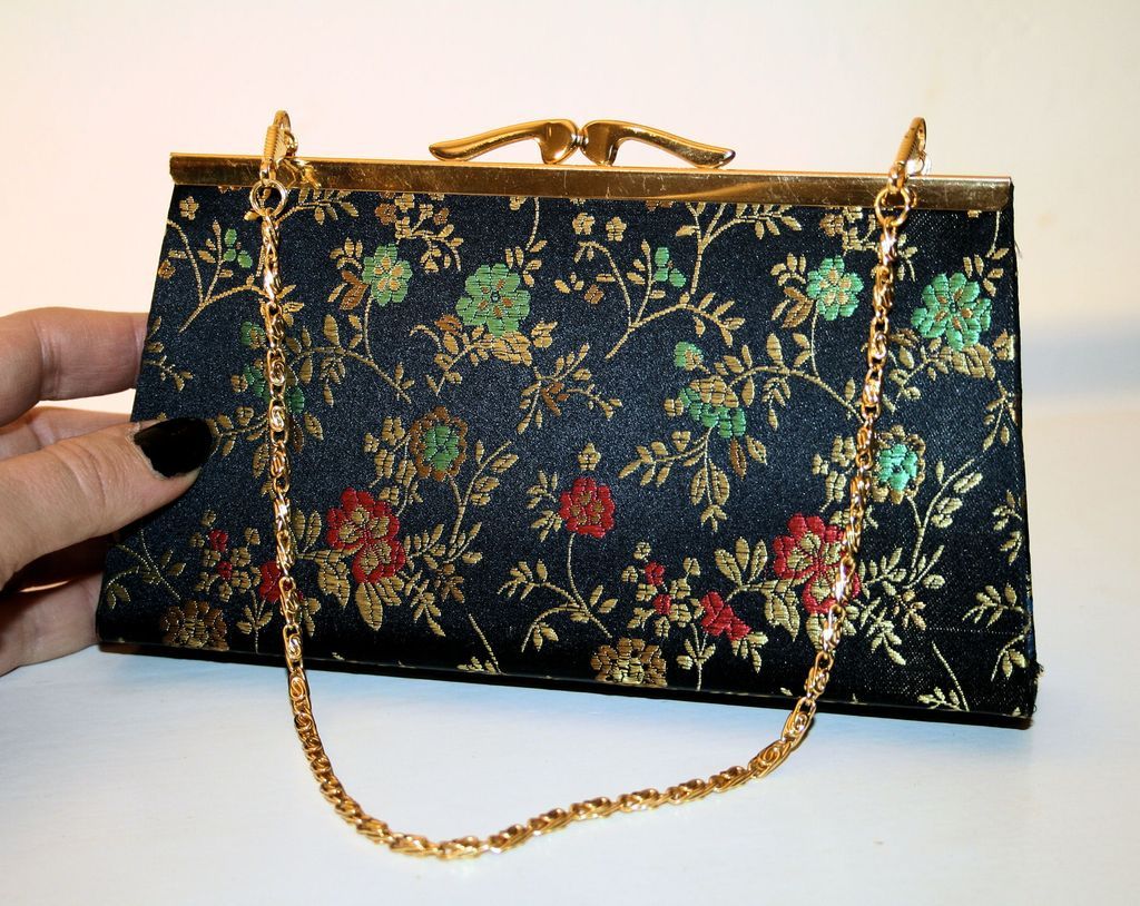 60's Iridescent Black Silk Floral Brocade Bag 60's Iridescent Black Silk Floral Brocade Bag
