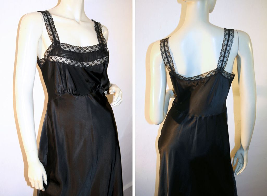 Silky Black Nylon 40's Barbizon Camilee Slip S Silky Black Nylon 40's Barbizon Camilee Slip S