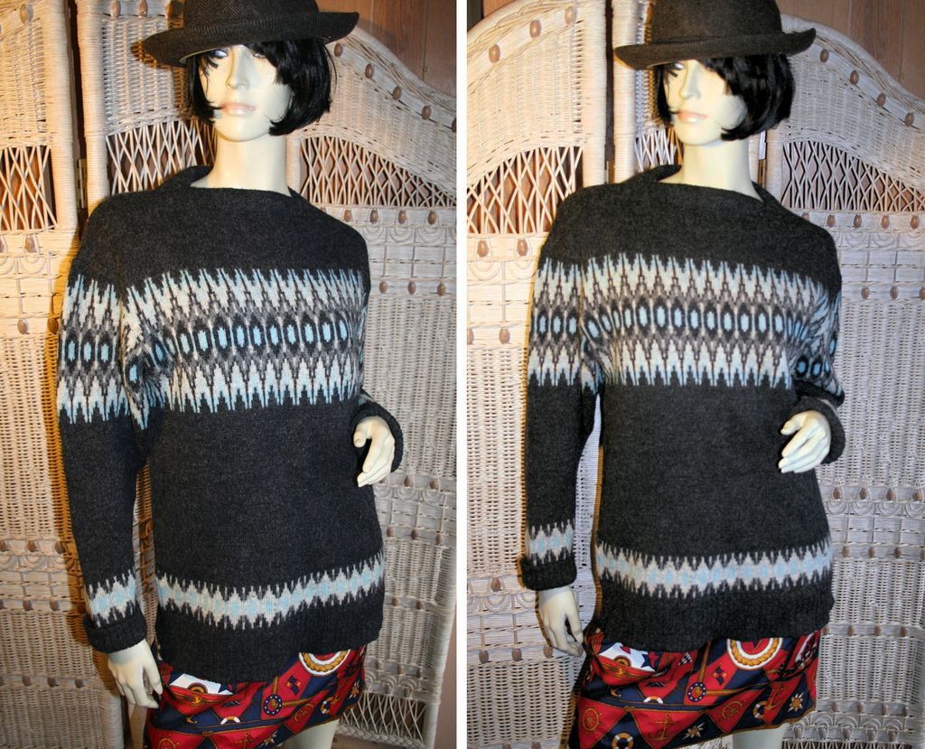 60's Scandinavian Wool Knit Ski Sweater L 60's Scandinavian Wool Knit Ski Sweater L