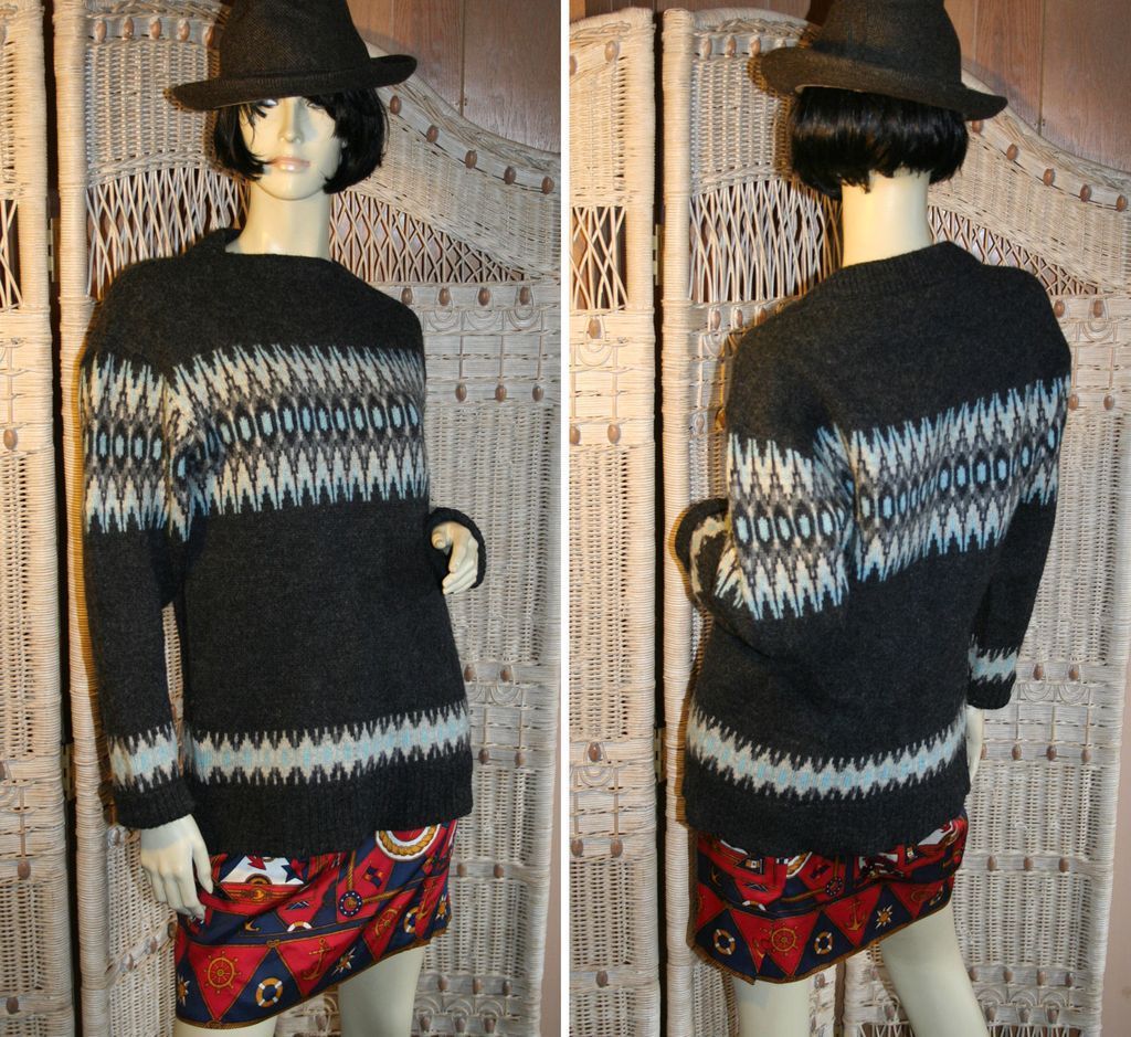 60's Scandinavian Wool Knit Ski Sweater L 60's Scandinavian Wool Knit Ski Sweater L