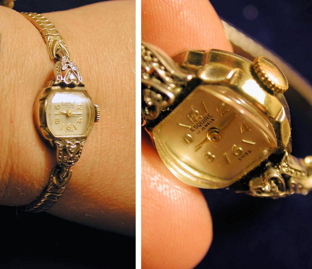 Vintage 50's Esquire 10K RGP Wrist Watch with 2 Diamonds Vintage 50's Esquire 10K RGP Wrist Watch with 2 Diamonds