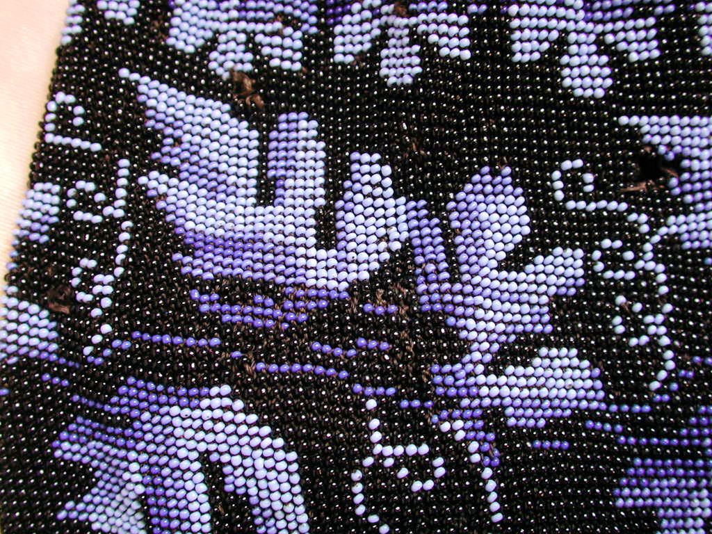 Victorian Black Blue Leaf Pattern Micro Beaded Drawstring Bag Victorian Black Blue Leaf Pattern Micro Beaded Drawstring Bag