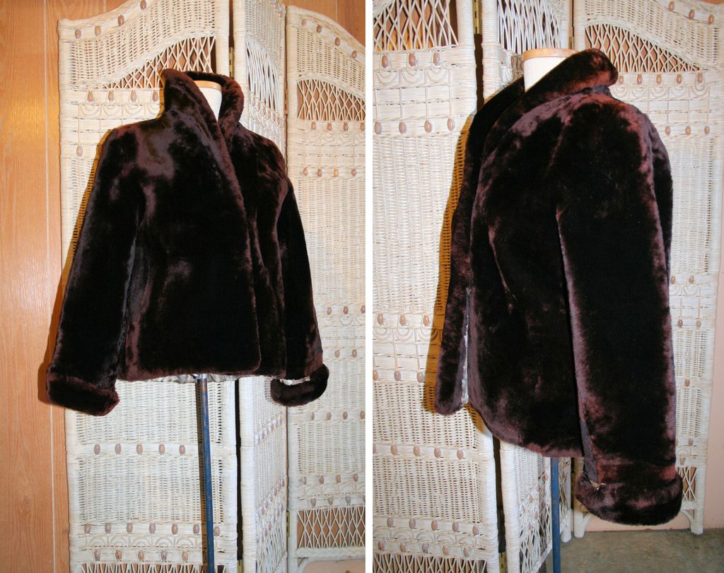 50's Mouton Lamb Fur Jacket Red Brown S 50's Mouton Lamb Fur Jacket Red Brown S
