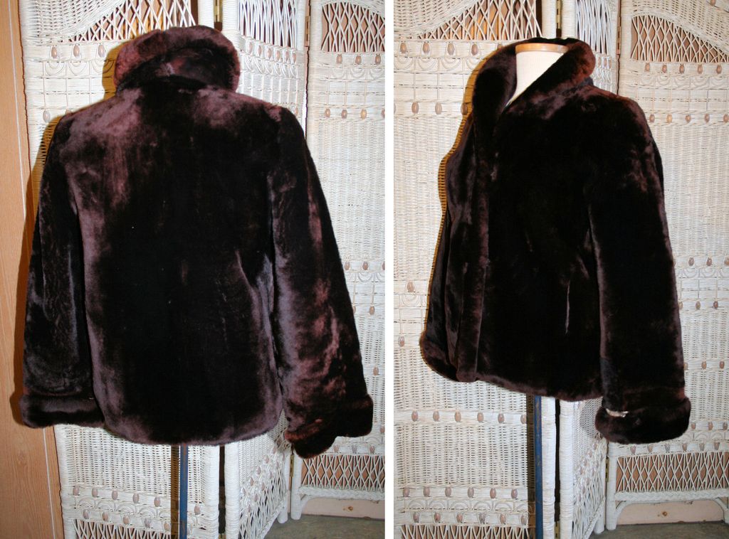 50's Mouton Lamb Fur Jacket Red Brown S 50's Mouton Lamb Fur Jacket Red Brown S