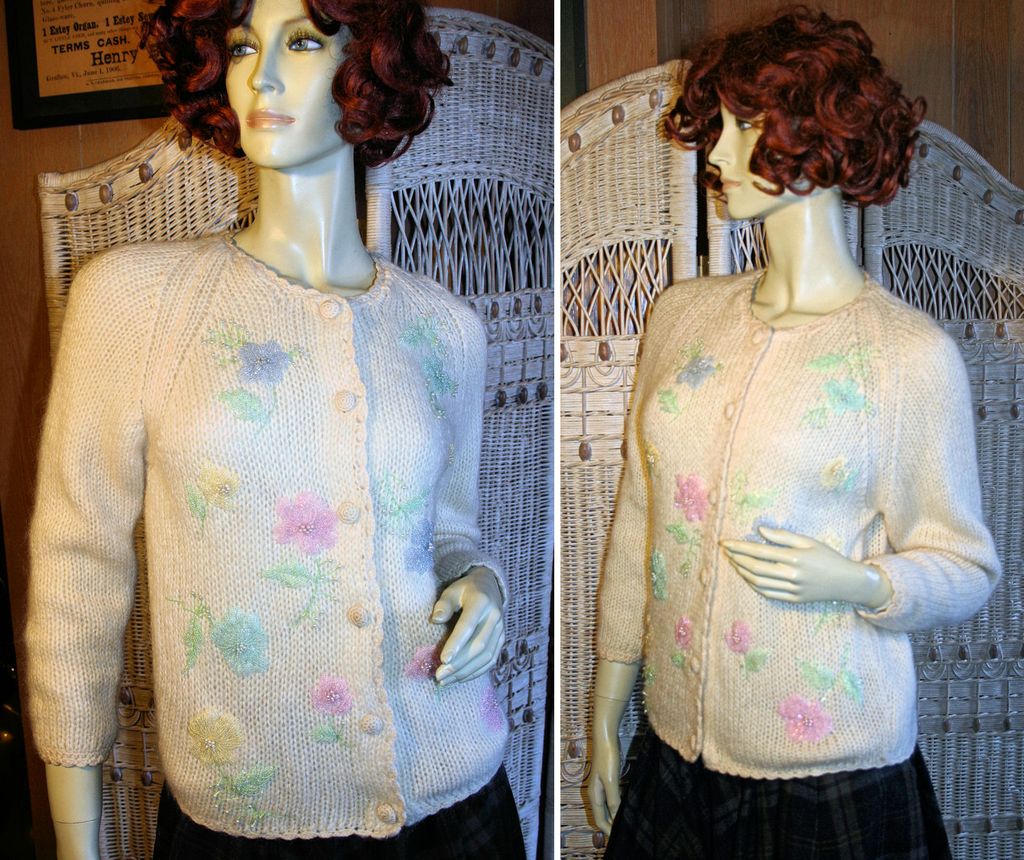 1960's Evan Picone Mohair Blend Beaded Cardigan S 1960's Evan Picone Mohair Blend Beaded Cardigan S