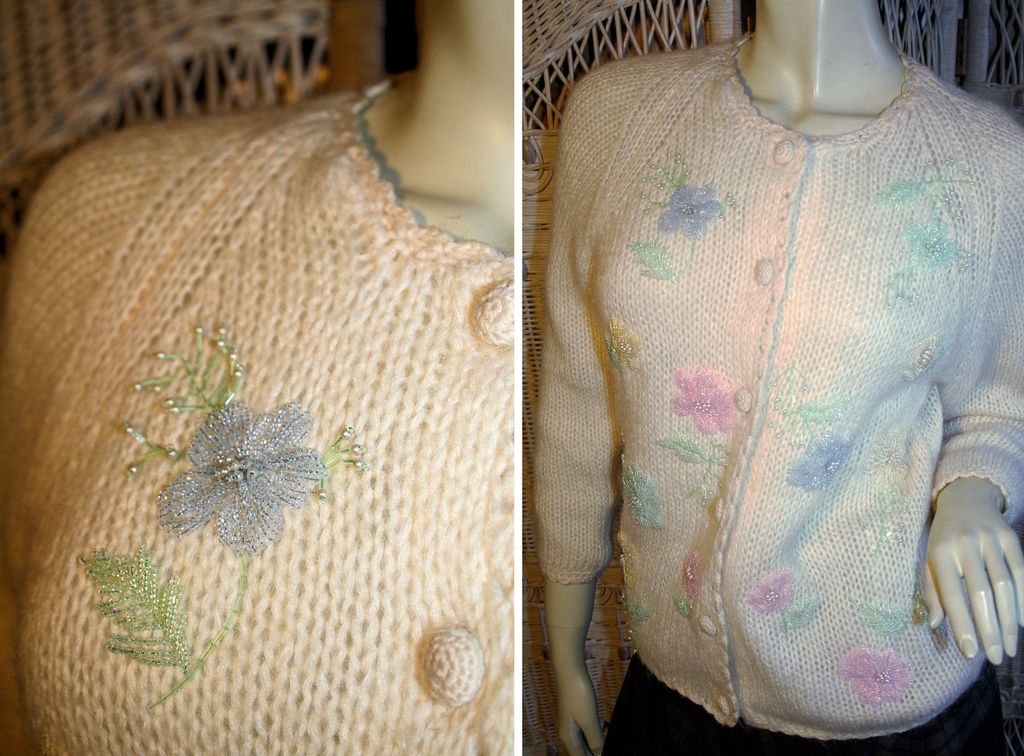 1960's Evan Picone Mohair Blend Beaded Cardigan S 1960's Evan Picone Mohair Blend Beaded Cardigan S