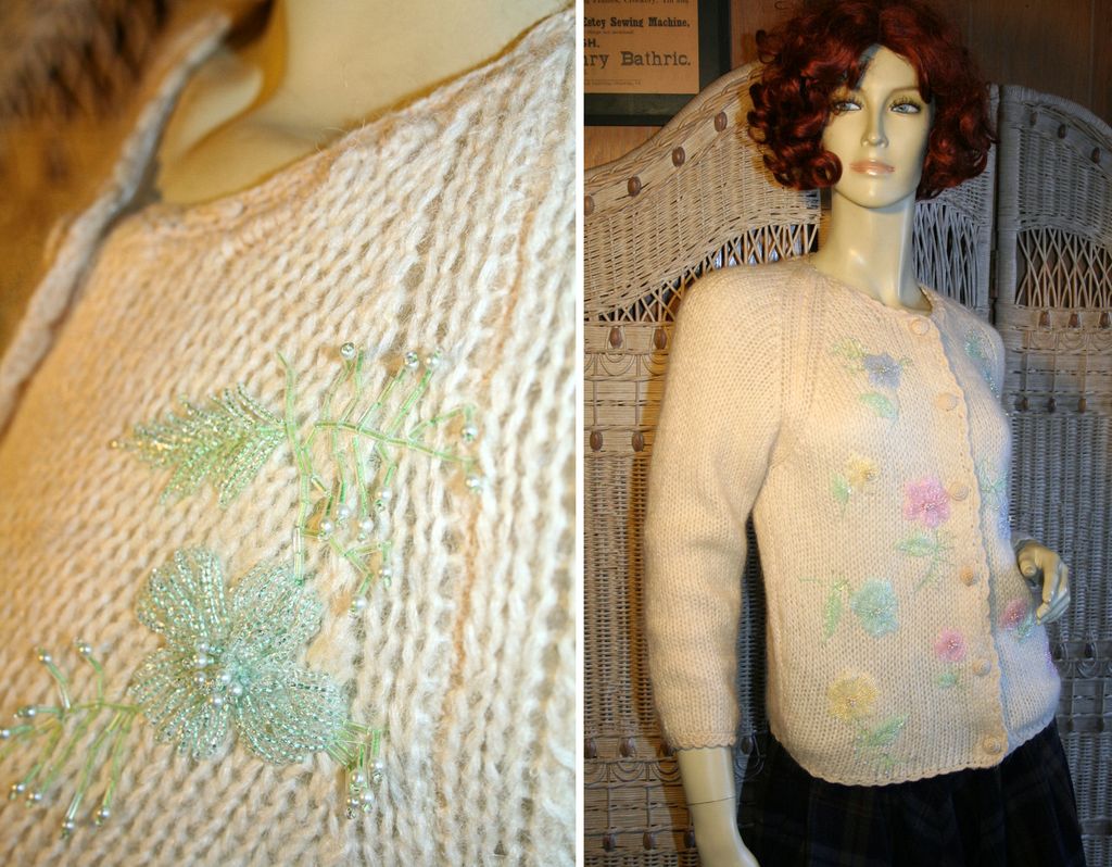 1960's Evan Picone Mohair Blend Beaded Cardigan S 1960's Evan Picone Mohair Blend Beaded Cardigan S