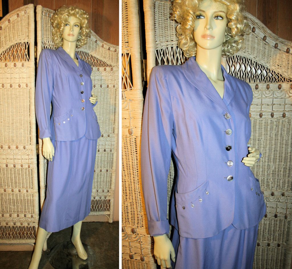 Impeccable 40s Handmacher Lilac Twill Skirt Suit M Impeccable 40s Handmacher Lilac Twill Skirt Suit M
