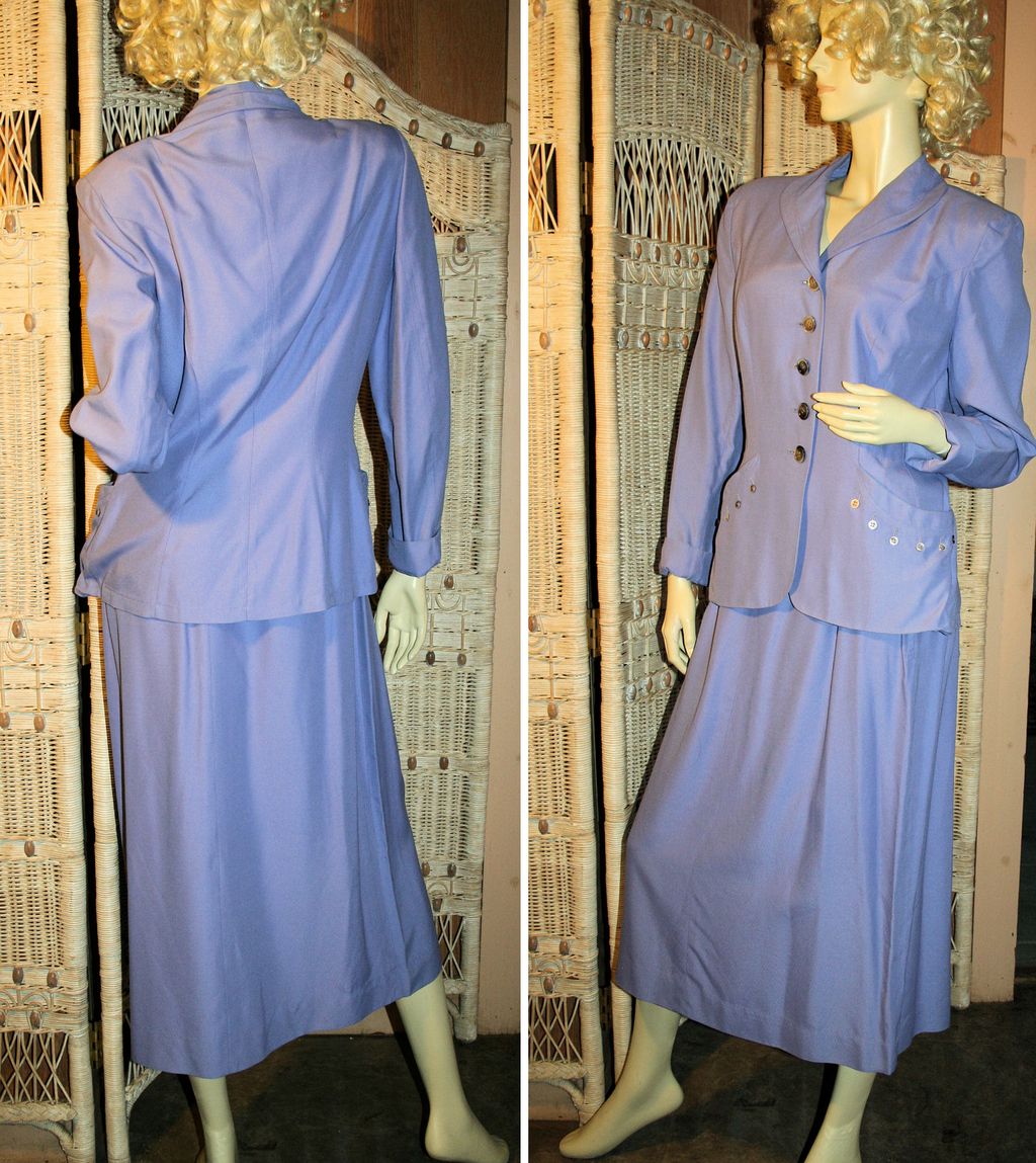 Impeccable 40s Handmacher Lilac Twill Skirt Suit M Impeccable 40s Handmacher Lilac Twill Skirt Suit M