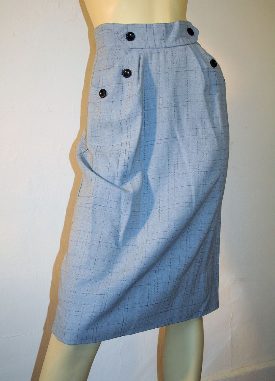 1950s Classic Blue Flecked Wool Pencil Skirt S 1950s Classic Blue Flecked Wool Pencil Skirt S