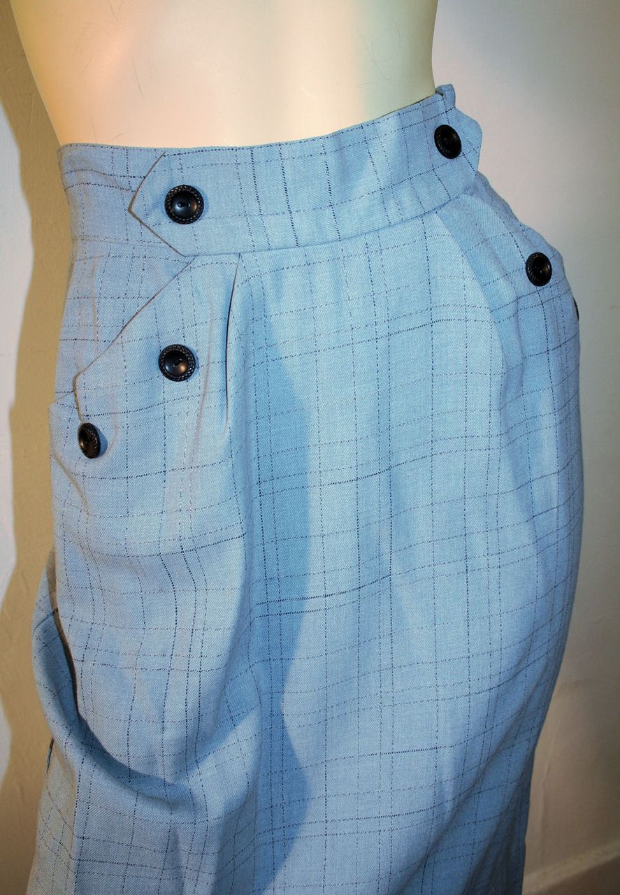 1950s Classic Blue Flecked Wool Pencil Skirt S 1950s Classic Blue Flecked Wool Pencil Skirt S
