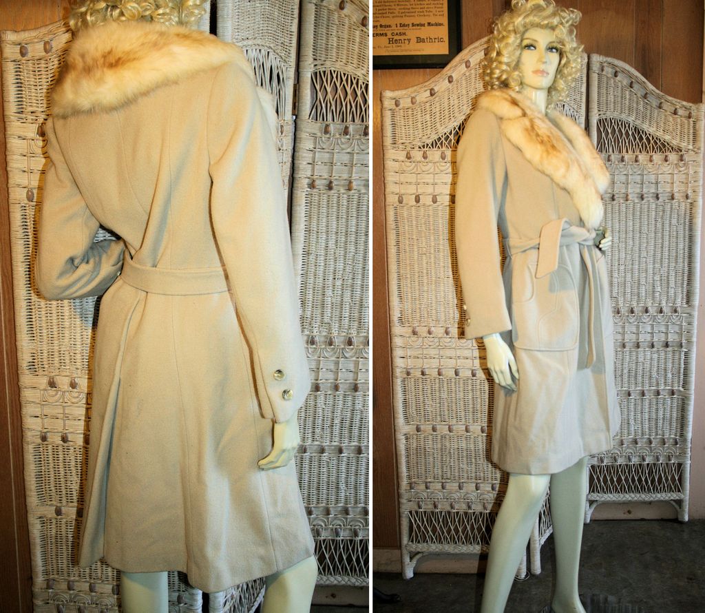 70's Wrap Belted Coat Big Faux Fox Collar S 70's Wrap Belted Coat Big Faux Fox Collar S