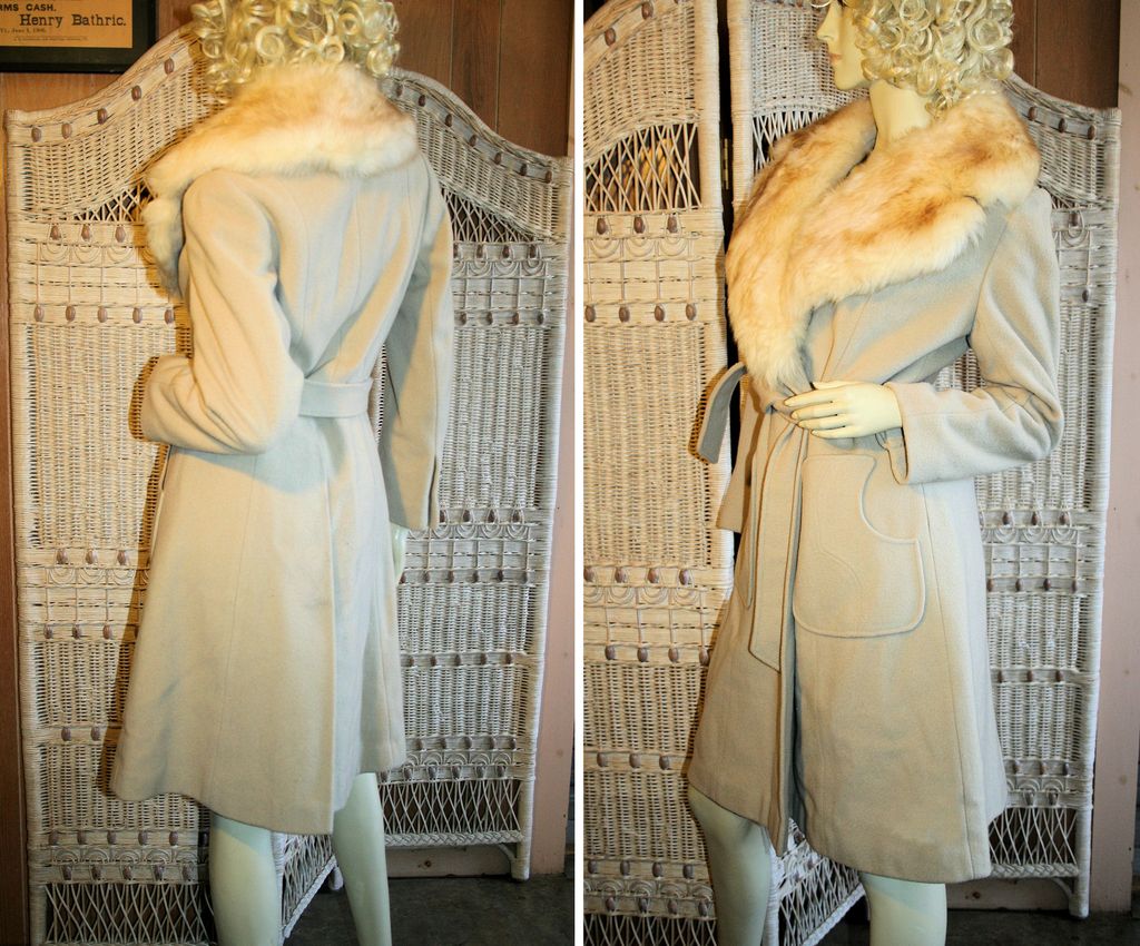 70's Wrap Belted Coat Big Faux Fox Collar S 70's Wrap Belted Coat Big Faux Fox Collar S