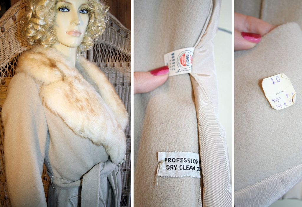 70's Wrap Belted Coat Big Faux Fox Collar S 70's Wrap Belted Coat Big Faux Fox Collar S