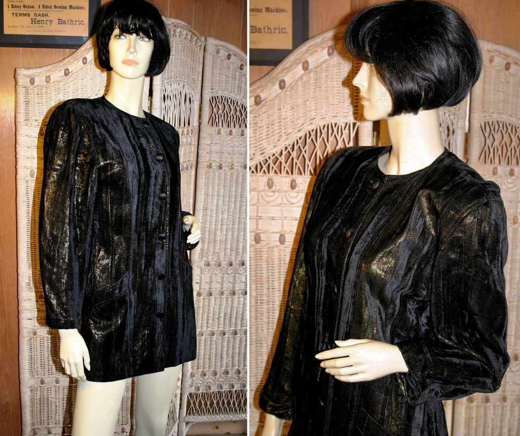 80's Escada Black Gold Velvet Jacket or Mini Dress M 80's Escada Black Gold Velvet Jacket or Mini Dress M