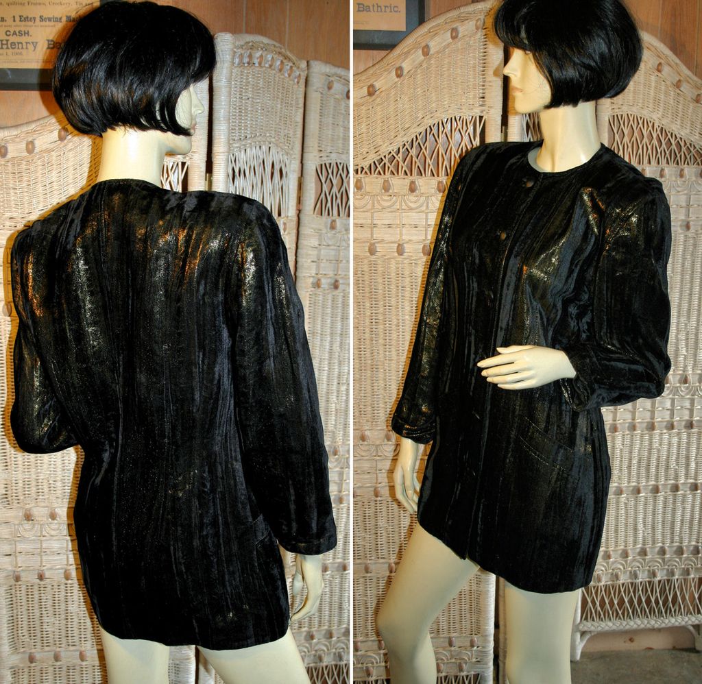 80's Escada Black Gold Velvet Jacket or Mini Dress M 80's Escada Black Gold Velvet Jacket or Mini Dress M