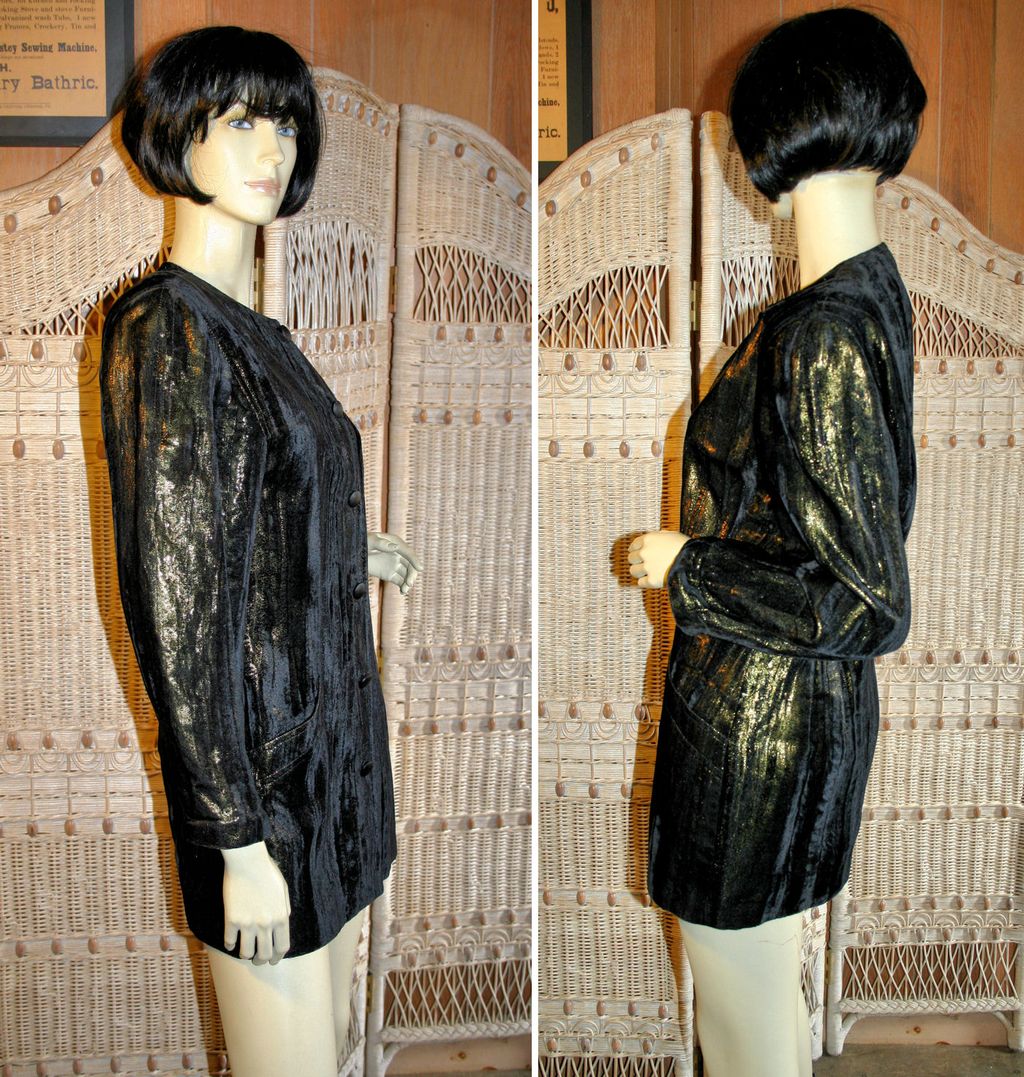 80's Escada Black Gold Velvet Jacket or Mini Dress M 80's Escada Black Gold Velvet Jacket or Mini Dress M