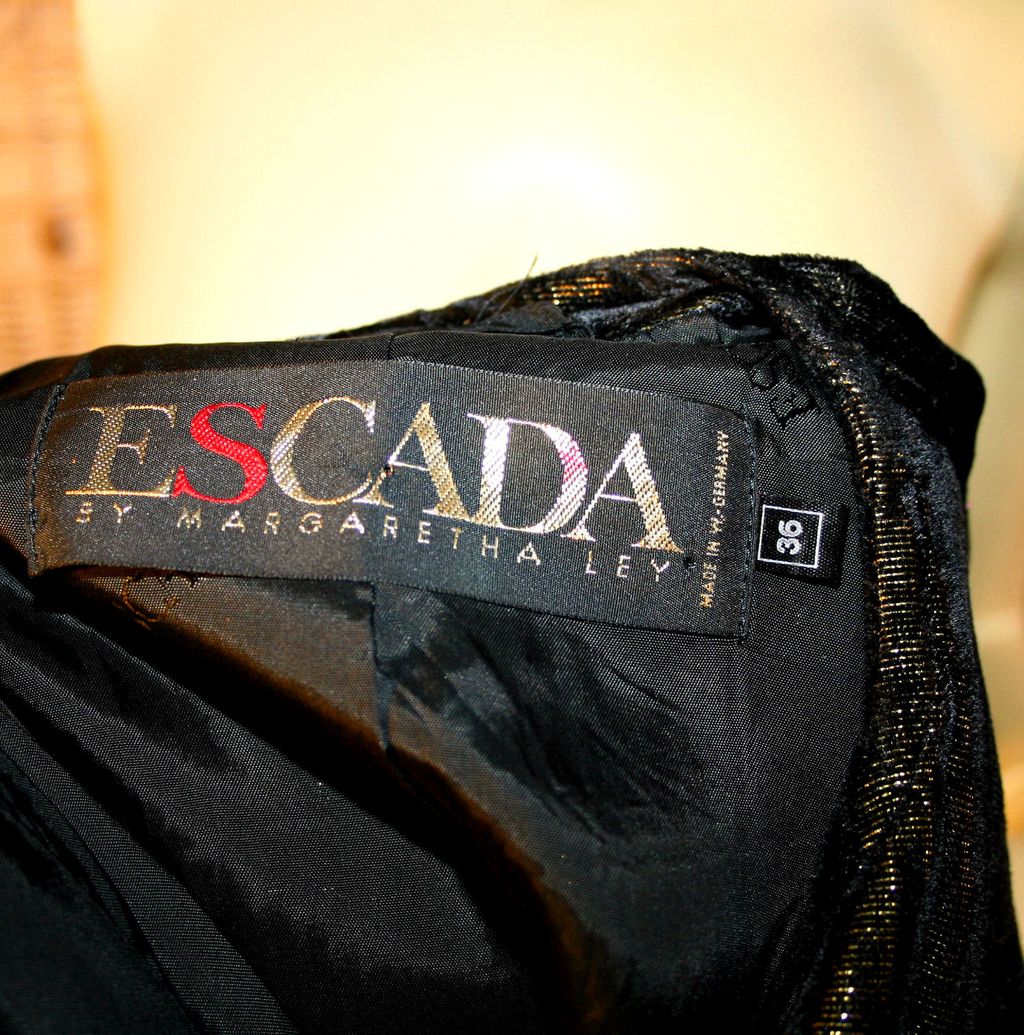80's Escada Black Gold Velvet Jacket or Mini Dress M 80's Escada Black Gold Velvet Jacket or Mini Dress M