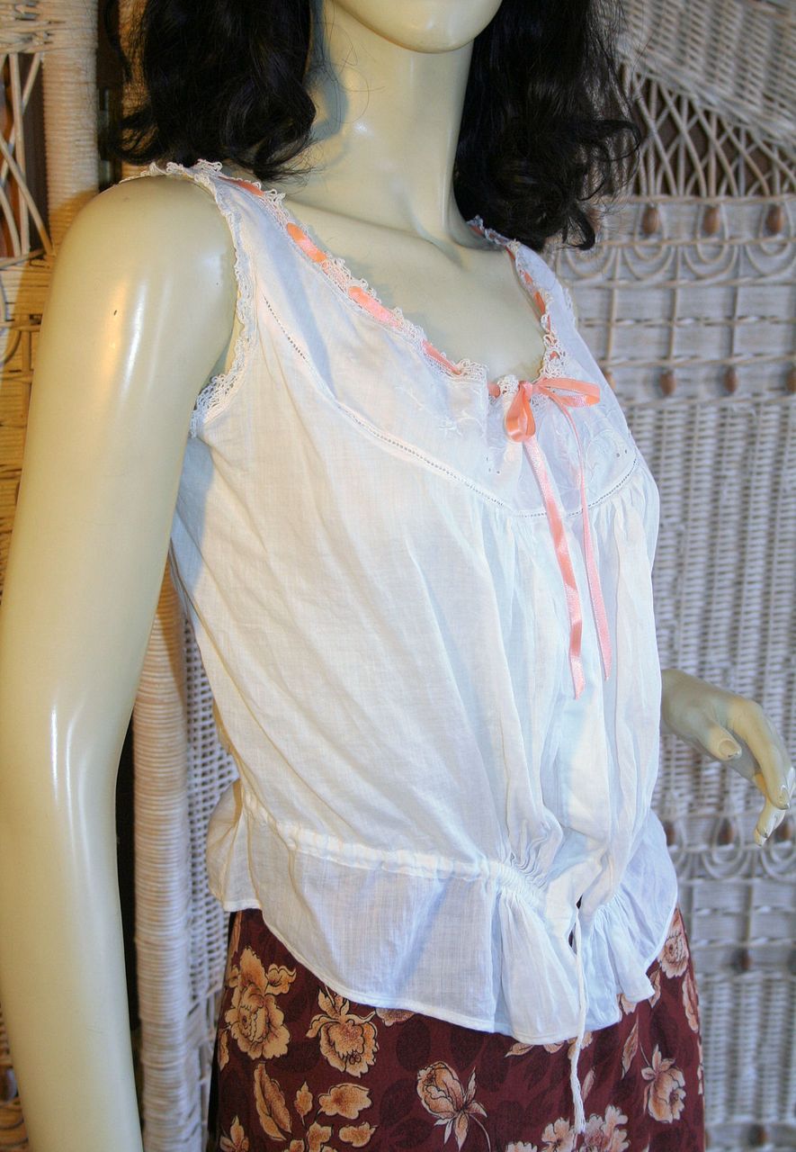 Victorian Camisole Antique White Cotton Ribbon Corset Cover S Victorian Camisole Antique White Cotton Ribbon Corset Cover S