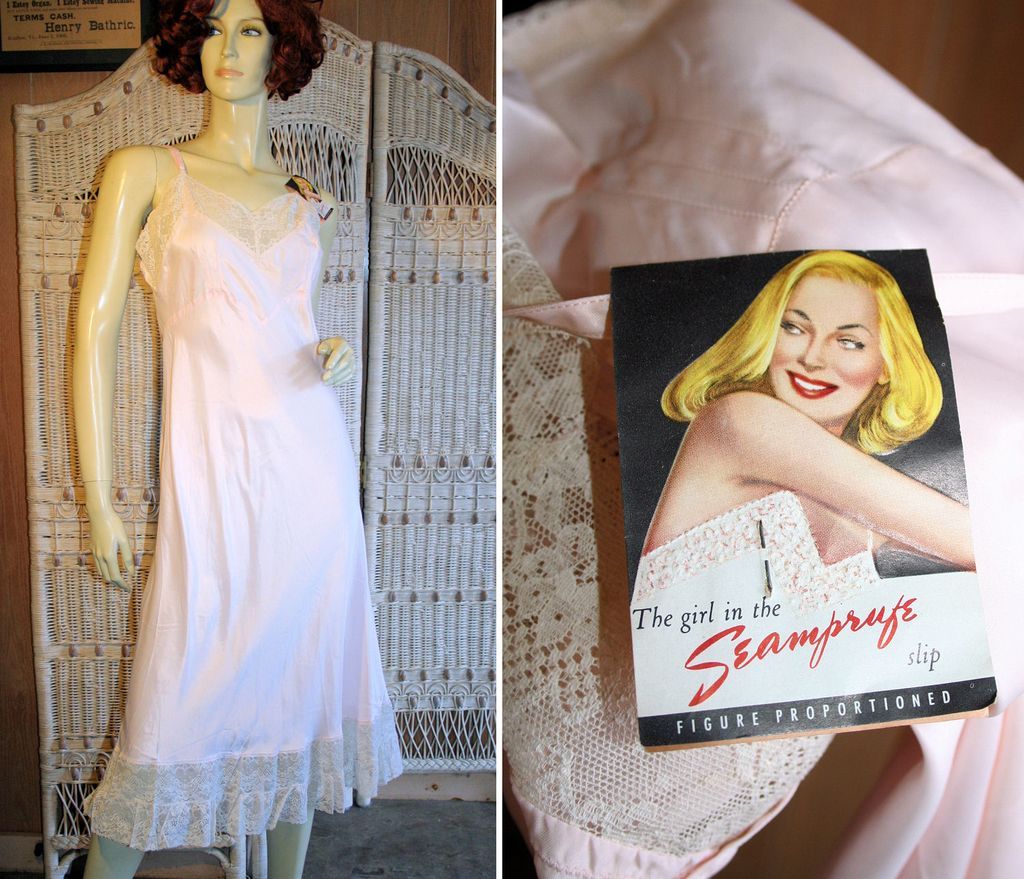 40s NOS Seamprufe Slip Pink Rayon Lace with Tags 34 S 40s NOS Seamprufe Slip Pink Rayon Lace with Tags 34 S