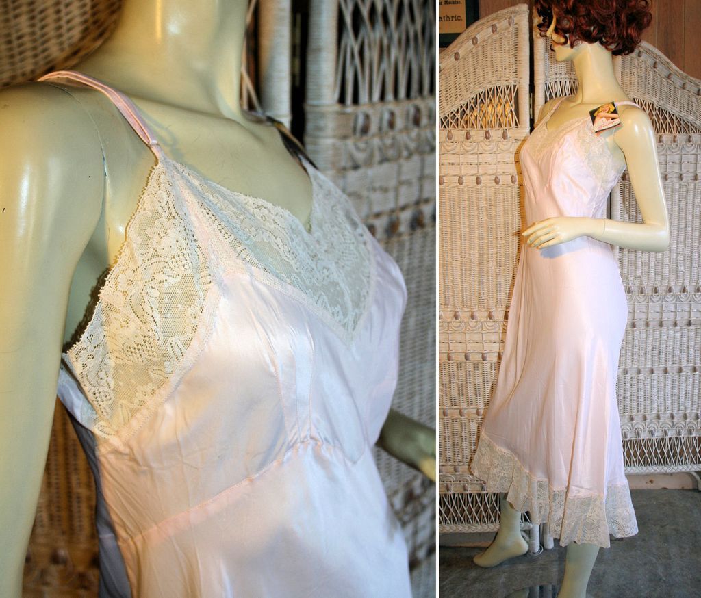 40s NOS Seamprufe Slip Pink Rayon Lace with Tags 34 S 40s NOS Seamprufe Slip Pink Rayon Lace with Tags 34 S