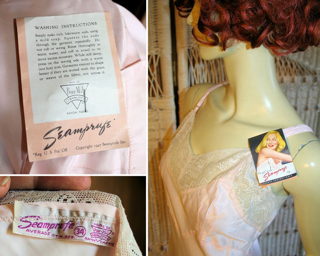 40s NOS Seamprufe Slip Pink Rayon Lace with Tags 34 S 40s NOS Seamprufe Slip Pink Rayon Lace with Tags 34 S
