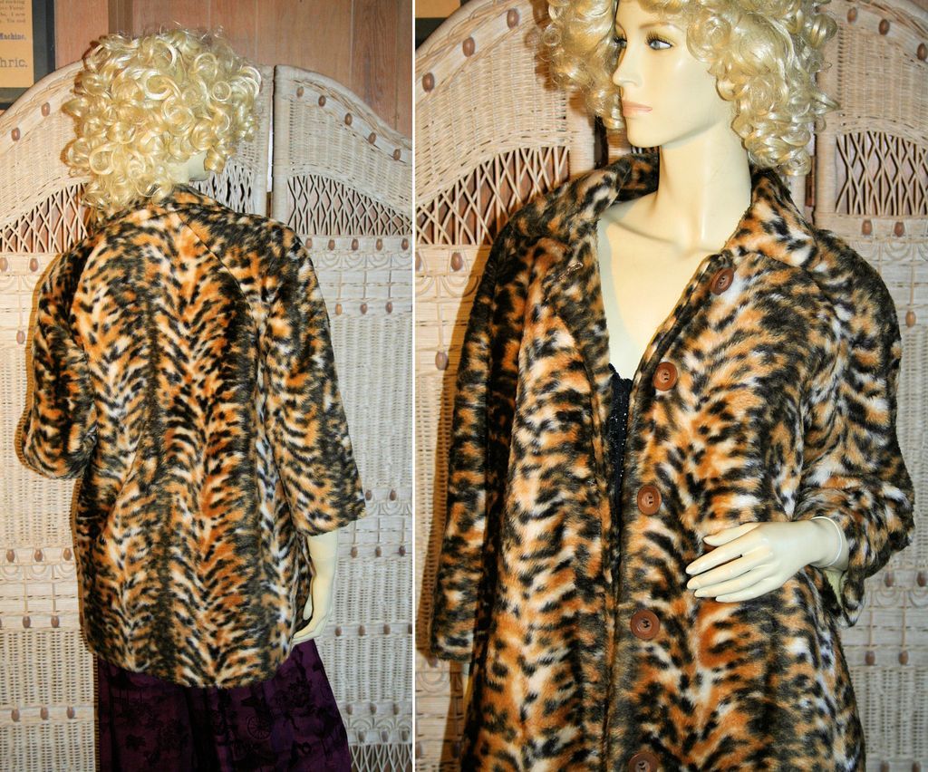 60s Fab Leopard Fabric Swing Coat S/M 60s Fab Leopard Fabric Swing Coat S/M