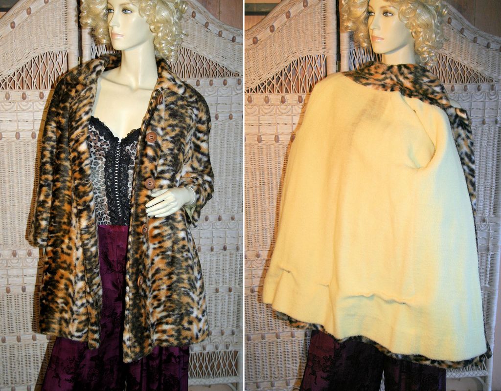 60s Fab Leopard Fabric Swing Coat S/M 60s Fab Leopard Fabric Swing Coat S/M