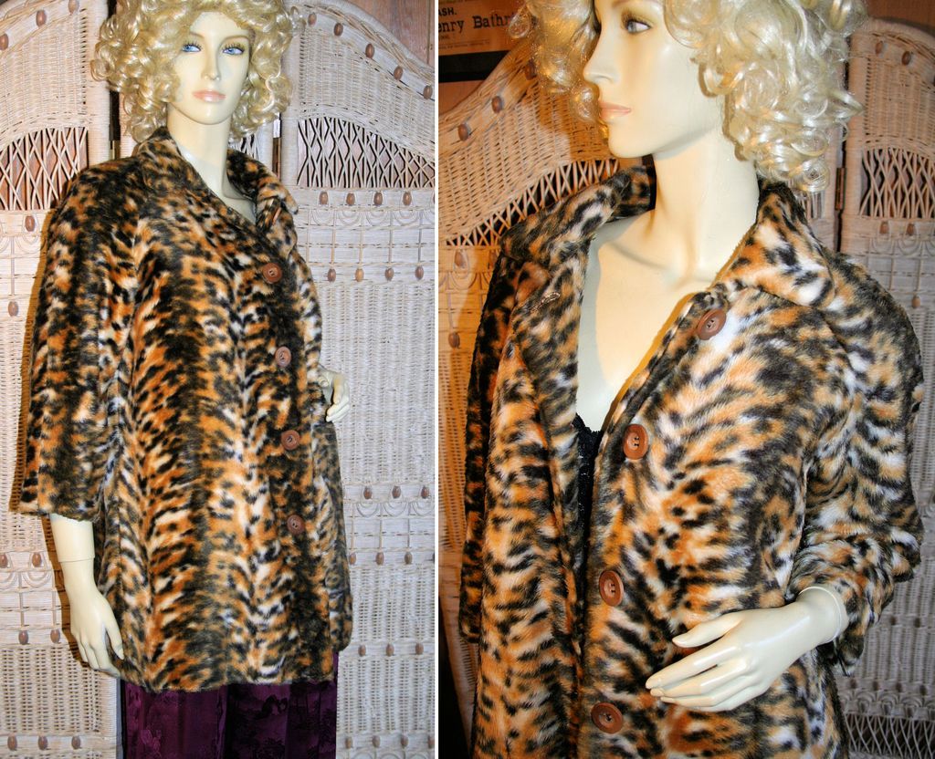 60s Fab Leopard Fabric Swing Coat S/M 60s Fab Leopard Fabric Swing Coat S/M