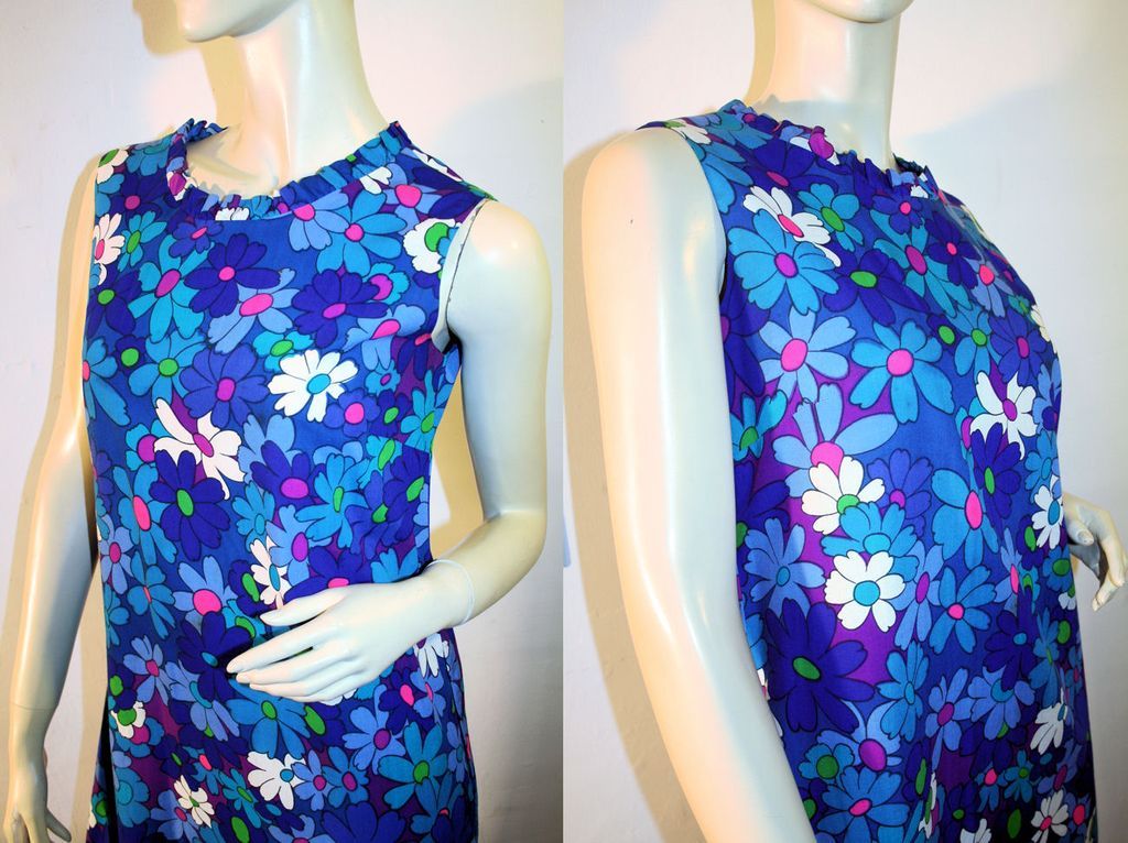 70's Kahala Mod Blue Floral Hawaiian Maxi Dress M 70's Kahala Mod Blue Floral Hawaiian Maxi Dress M