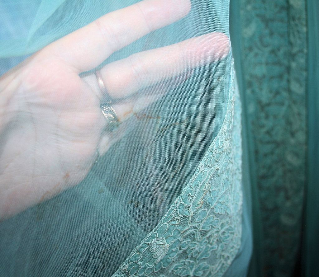 Stunning 40s Aqua Tulle and Lace Gown S Tall Stunning 40s Aqua Tulle and Lace Gown S Tall