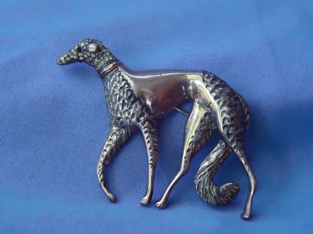 Art Deco 1920s sterling silver BORZOI pin marked Art Deco 1920s sterling silver BORZOI pin marked