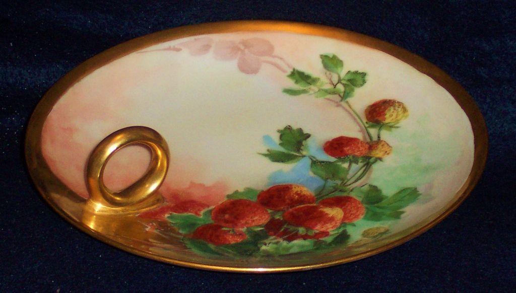 Lovely Hand Painted Strawberry Handled Nappy Lovely Hand Painted Strawberry Handled Nappy