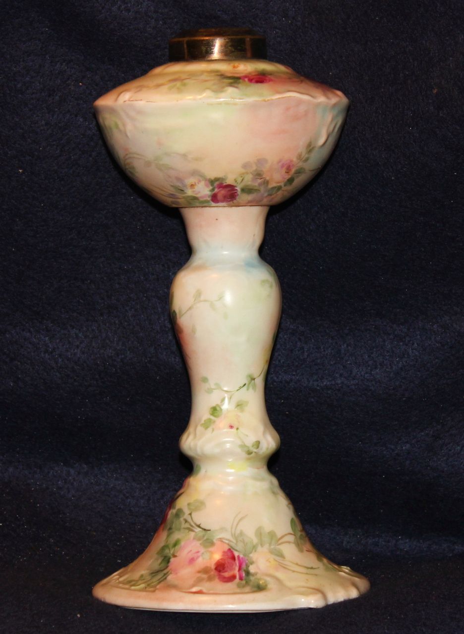 D & C Limoges France Hand Painted Oil Lamp with Roses D & C Limoges France Hand Painted Oil Lamp with Roses