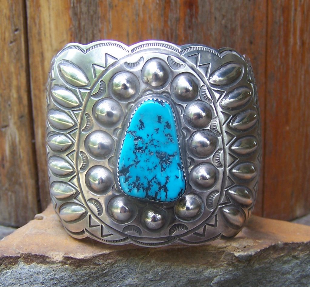 Huge Signed Navajo Sterling Silver And Turquoise Bracelet Huge Signed Navajo Sterling Silver And Turquoise Bracelet