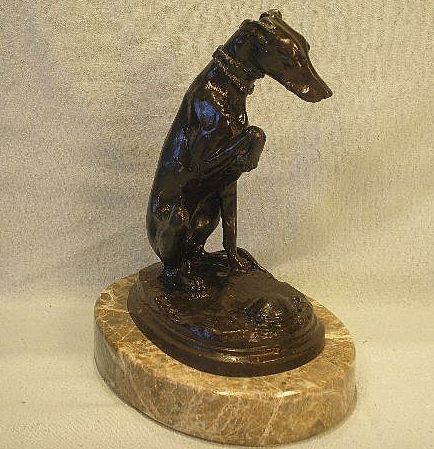 Bronze Italian Greyhound and Turtle Figure on Marble Base Bronze Italian Greyhound and Turtle Figure on Marble Base