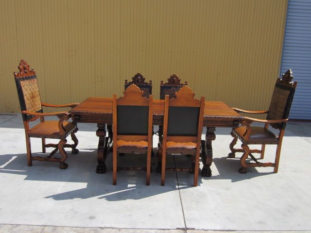 Spanish Antique Dining Set Table Armchairs Side Chairs Antique Furniture Spanish Antique Dining Set Table Armchairs Side Chairs Antique Furniture