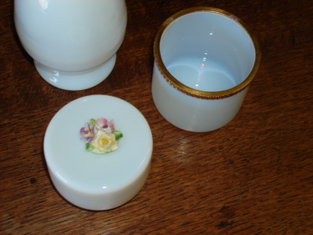 3 Pieces of French Opaline Dresser Jar Casket Perfume Scent Bottle Atomizer Signed 3 Pieces of French Opaline Dresser Jar Casket Perfume Scent Bottle Atomizer Signed