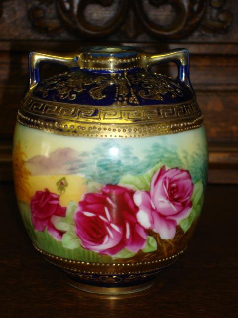 Beautiful Original Antique Nippon Hand Painted Vase Rare Rose Floral Design Beautiful Original Antique Nippon Hand Painted Vase Rare Rose Floral Design