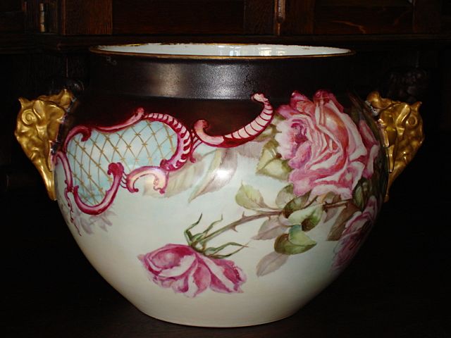 Antique Limoges France LARGE Jardiniere with Roses Jean Pouyat JPL France Antique Limoges France LARGE Jardiniere with Roses Jean Pouyat JPL France
