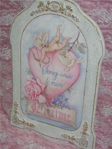 CHIC RoSe & Cherub Hand Painted Sign~Be Mine! Artist Signed CHIC RoSe & Cherub Hand Painted Sign~Be Mine! Artist Signed